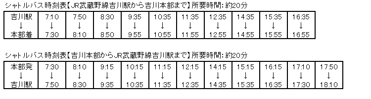 シャトルバス時刻表