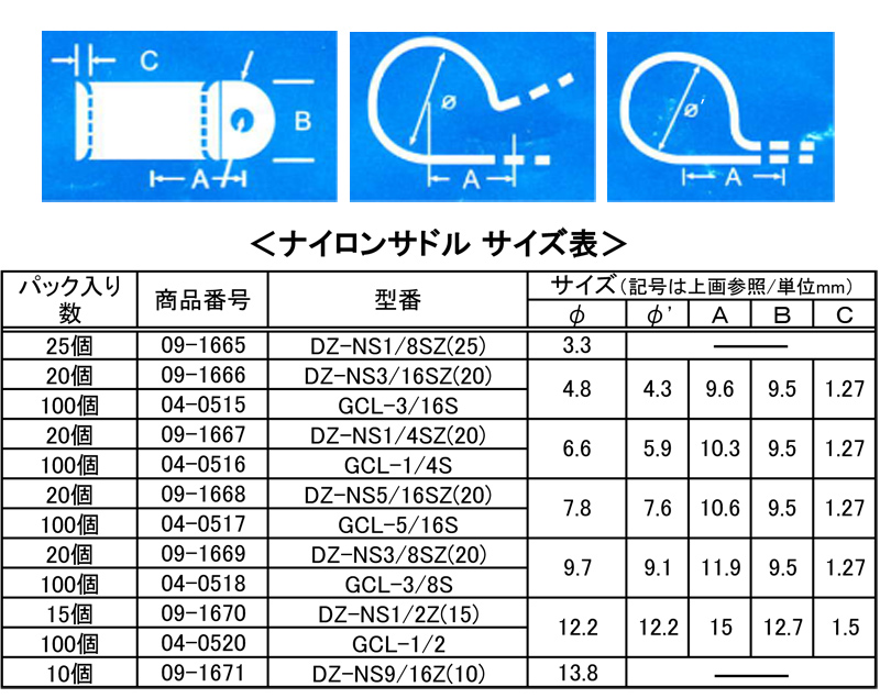 ナイロンサドルのサイズ