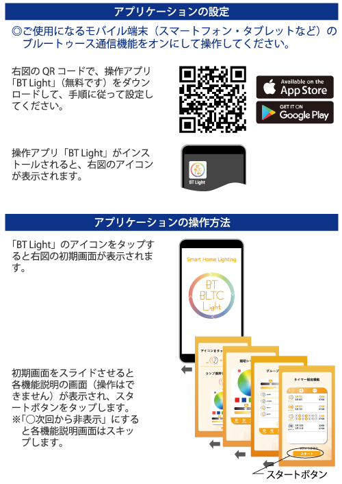 ブルートゥース対応LED電球 オンラインマニュアル アプリケーションの設定/操作方法