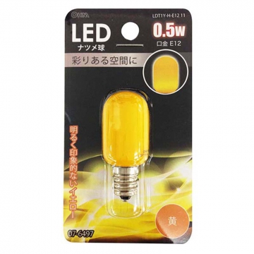LEDナツメ球装飾用 T20/E12/0.5W/黄色 [品番]07-6497