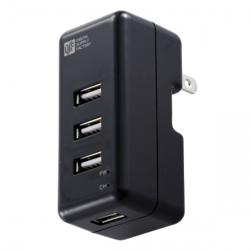 USB電源タップ 4ポート 黒 [品番]01-3382