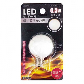 LEDミニボール球装飾用 G30/E12/0.5W/15lm/電球色 [品番]07-6466