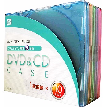 DVD＆CDケース 厚さ5mm 10枚パック 5色 [品番]01-1840