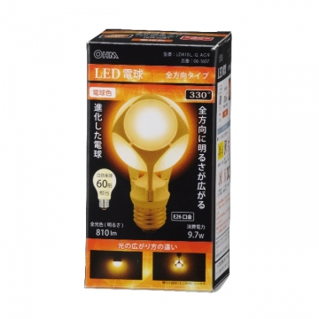 LED電球 E26 60形相当 電球色 [品番]06-1607