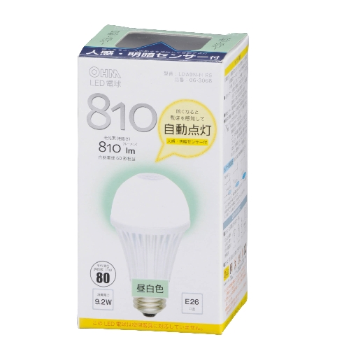 LED電球 E26 人感センサー 昼白色 [品番]06-3068｜株式会社オーム電機
