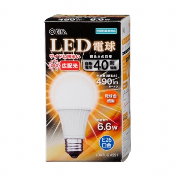 LED電球 E26 40形相当 電球色 [品番]06-3097