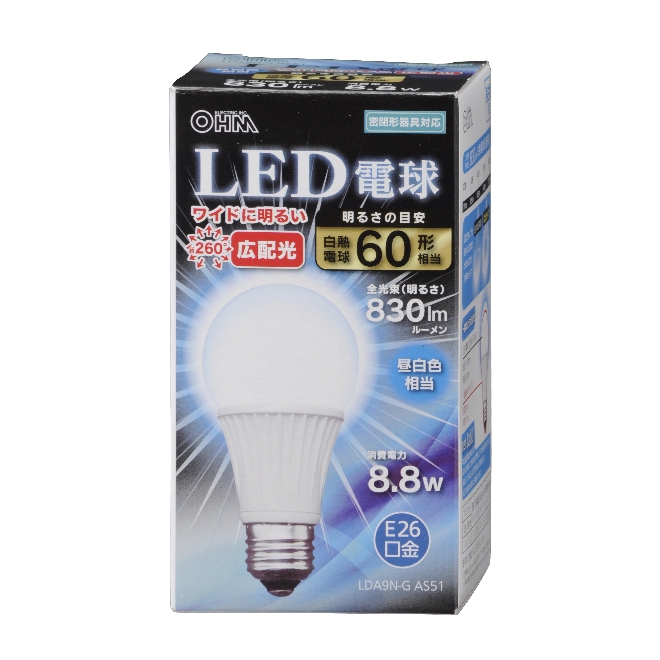 LED電球 E26 60形相当 昼白色 [品番]06-3100｜株式会社オーム電機