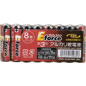 アルカリ乾電池 E force 単3形×8本パック [品番]07-2935
