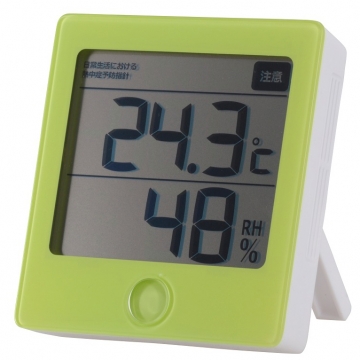 健康サポート機能付き デジタル温湿度計 グリーン [品番]08-0228