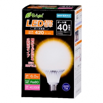 LED電球 ボール形 40形相当 E26 電球色 [品番]06-2933