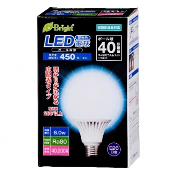 LED電球 ボール形 40形相当 E26 昼光色 [品番]06-2934