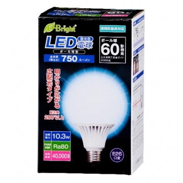 LED電球 ボール形 60形相当 E26 昼光色 [品番]06-2936