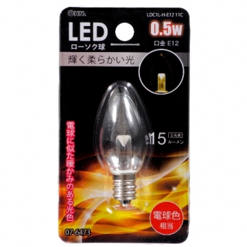 LEDローソク球装飾用 C7/E12/0.5W/15lm/クリア電球色 [品番]07-6473