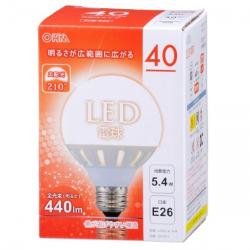 LED電球 ボール形 40形相当 E26電球色 [品番]06-1611