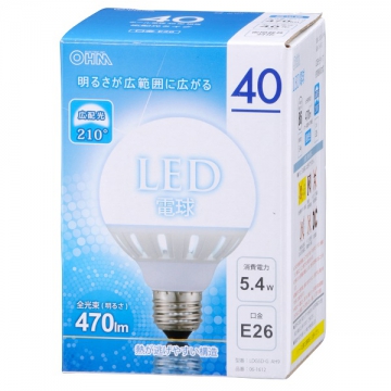 LED電球 ボール形 40形相当 E26 昼光色 [品番]06-1612