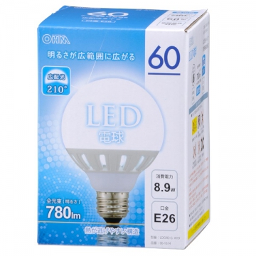 LED電球 ボール形 60形相当 E26 昼光色 [品番]06-1614