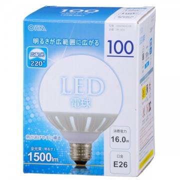 LED電球 ボール形 100形相当 E26 昼光色 [品番]06-1616
