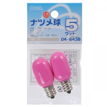 ナツメ球 E12/5W ピンク 2個パック [品番]04-6438