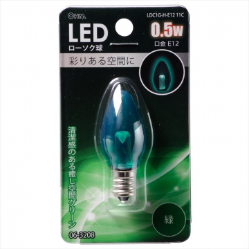 LEDローソク球装飾用 C7/E12/0.5W/クリア緑色 [品番]06-3208