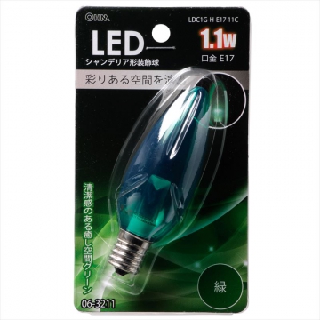 LEDシャンデリア形装飾用/C32/E17/1.1W/クリア緑色 [品番]06-3211