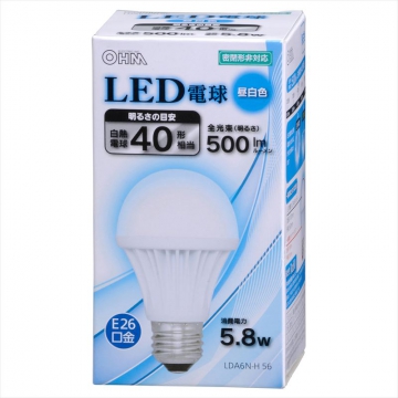 LED電球 E26 40形相当 昼白色 [品番]06-3140