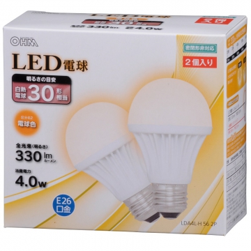 LED電球 30形相当 E26 電球色 2個入 [品番]06-3149