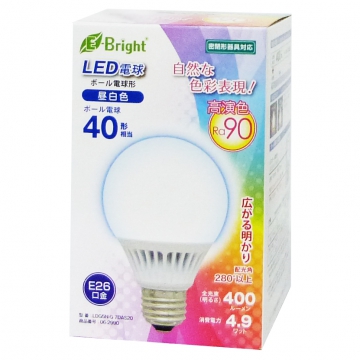 LED電球 ボール形 40形相当 E26 昼白色 [品番]06-2990