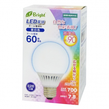 LED電球 ボール形 60形相当 E26 昼白色 [品番]06-2992