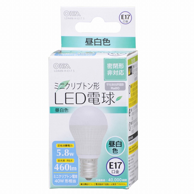 LED電球 ミニクリプトン形 E17 40形相当 昼白色 [品番]06-3020｜株式