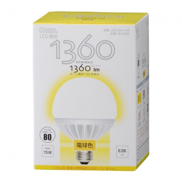 LED電球 ボール形 100形相当 E26 電球色 [品番]06-3095
