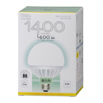 LED電球 ボール形 100形相当 E26 昼白色 [品番]06-3096