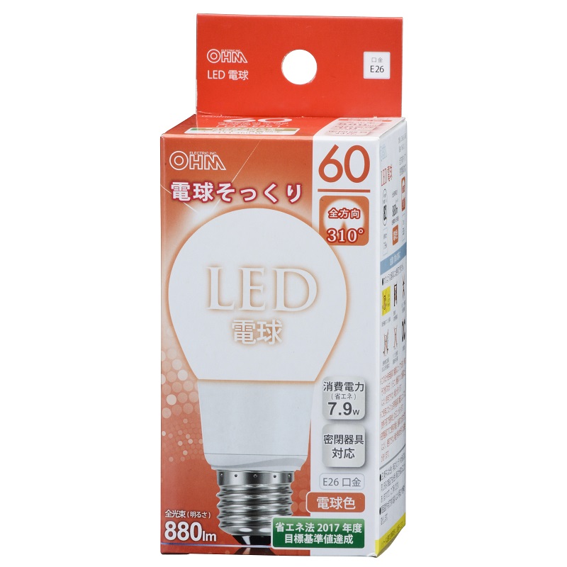 LED電球 E26 60形相当 電球色 [品番]06-0212｜株式会社オーム電機
