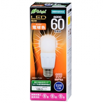 LED電球 T形 E26 60形相当 電球色 [品番]06-2941