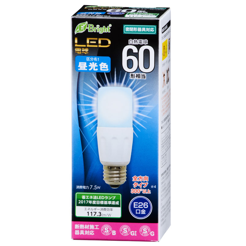 LED電球 E26 T形 60形相当 昼光色 [品番]06-2942｜株式会社オーム電機