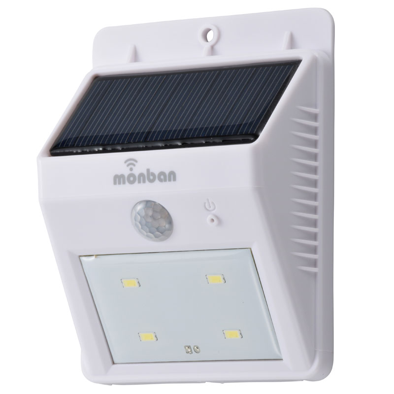 monban ソーラー発電式 LEDセンサーウォールライト ホワイト [品番]07-8208｜株式会社オーム電機