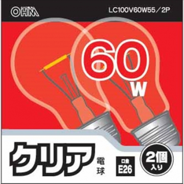 白熱電球 E26 60W クリア 2個入 [品番]06-1759