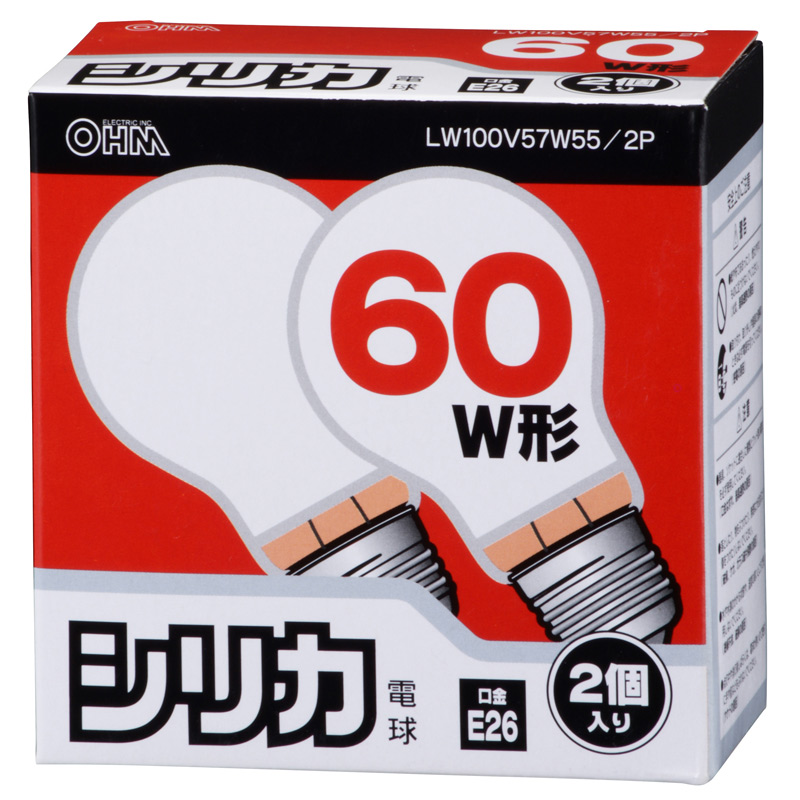 白熱電球 E26 60W形 シリカ 2個入 [品番]06-1762｜株式会社オーム電機