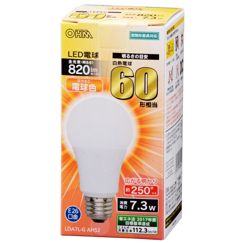 LED電球 E26 60形相当 電球色 [品番]06-3284｜株式会社オーム電機
