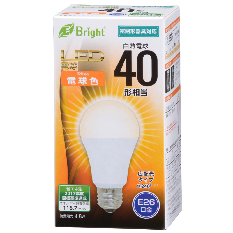 LED電球 E26 40形相当 電球色 [品番]06-3364｜株式会社オーム電機