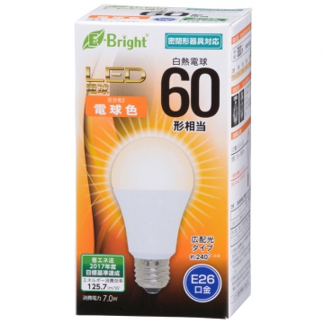LED電球 E26 60形相当 電球色 [品番]06-3366