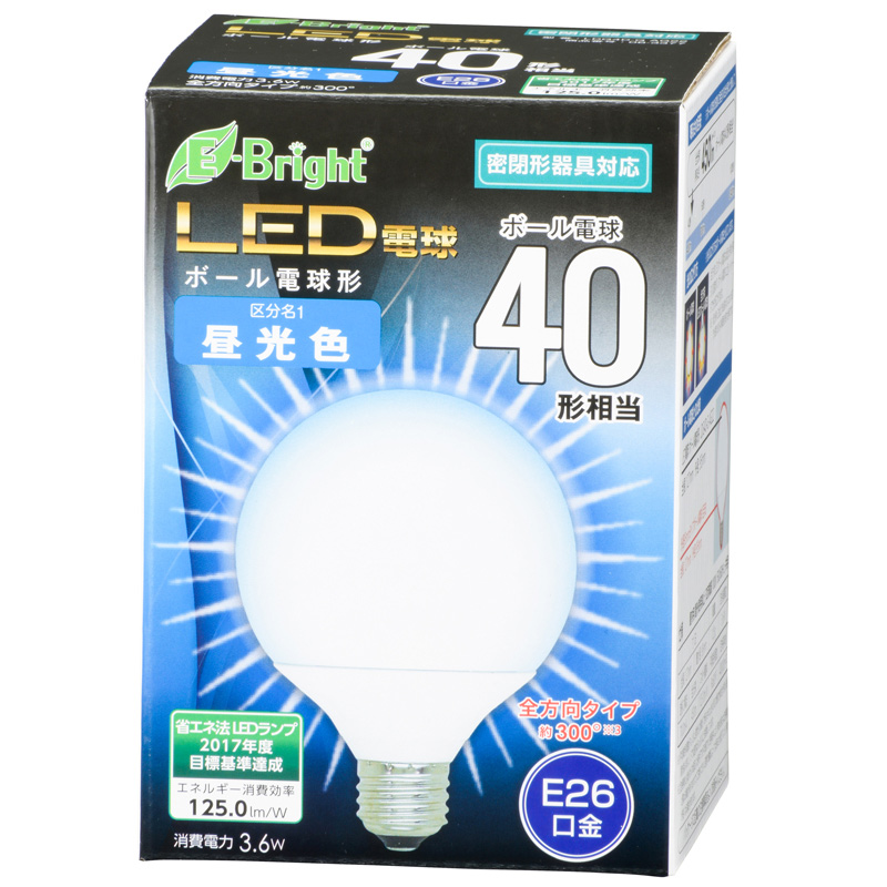 LED電球 ボール形 40形相当 E26 昼光色 [品番]06-3377｜株式会社オーム電機