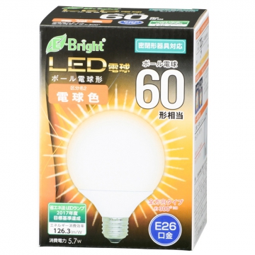 LED電球 ボール形 60形相当 E26 電球色 [品番]06-3378