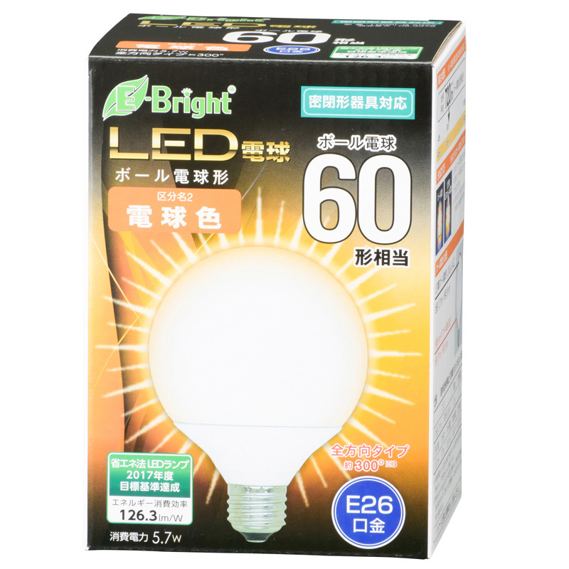 LED電球 ボール形 60形相当 E26 電球色 [品番]06-3378｜株式会社オーム電機