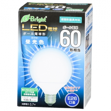 LED電球 ボール形 60形相当 E26 昼光色 [品番]06-3379