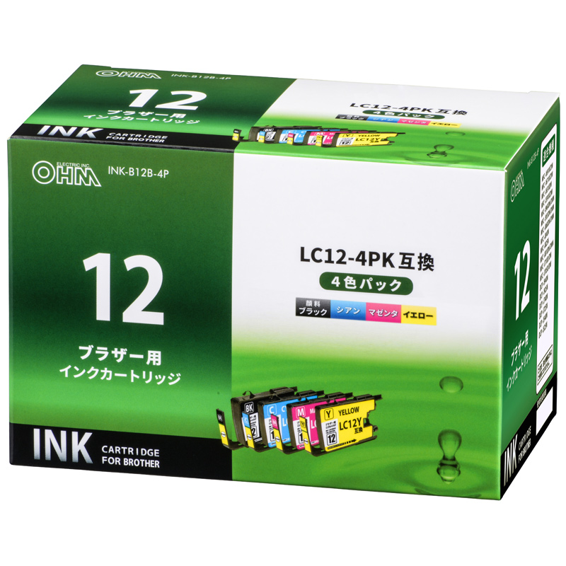ブラザー互換 LC12-4PK 顔料ブラック＋染料3色 [品番]01-4181｜株式