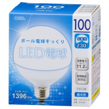 LED電球 ボール形 100形相当 E26 昼光色 [品番]06-0296