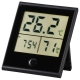 時計付き デジタル温湿度計 黒 [品番]08-0092