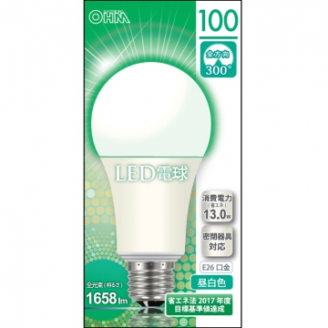 LED電球 E26 100形相当 昼白色 [品番]06-0158