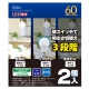 LED電球 E26 60形相当 明るさ切替 昼光色 2個入 [品番]06-0111