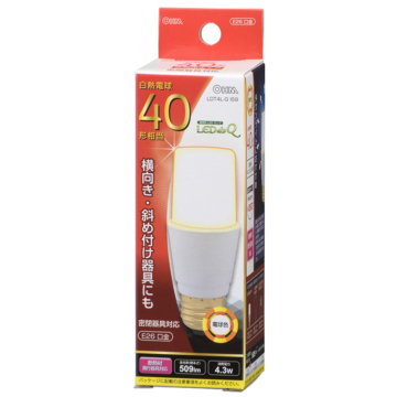 LED電球 T形 E26 40形相当 電球色 [品番]06-0229